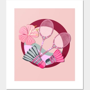 Tropical badminton badge - red and pink Posters and Art